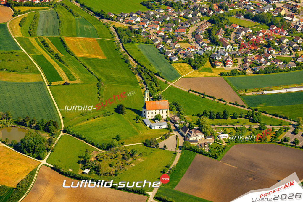 Das Luftbild zeigt : Wallfahrt Maria Brünnlein Wemding - Die Luftaufnahme wurde 2024 vom UL-Flugzeug aus erstellt ( keine Drohne ) - Hochauflösende Luftaufnahme - Für grossformatige Ausdrucke geeignet. Die Geschenkidee !Mit Lizenz und Bildrechte bestellbar