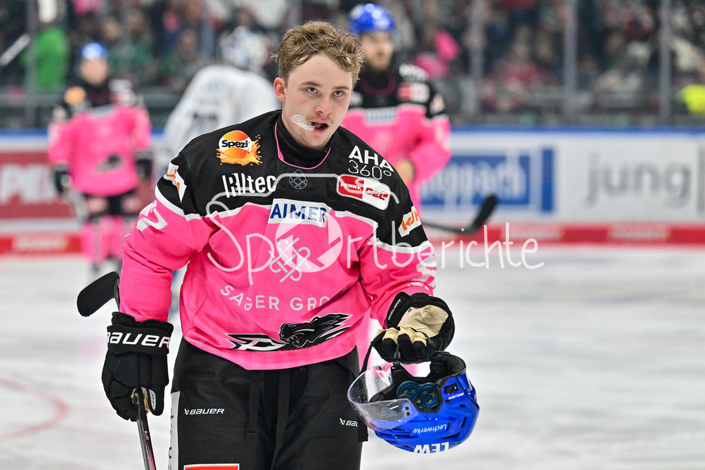 Augsburger Panther - Straubing Tigers | nach einen FIght faehrt Florian ELIAS (Augsburger Panther #67) gezeichnet zur Bank / Kampf / Faustkampf / DEL: Augsburger Panther - Straubing Tigers, Curt Frenzel Stadiom am 20.10.2024