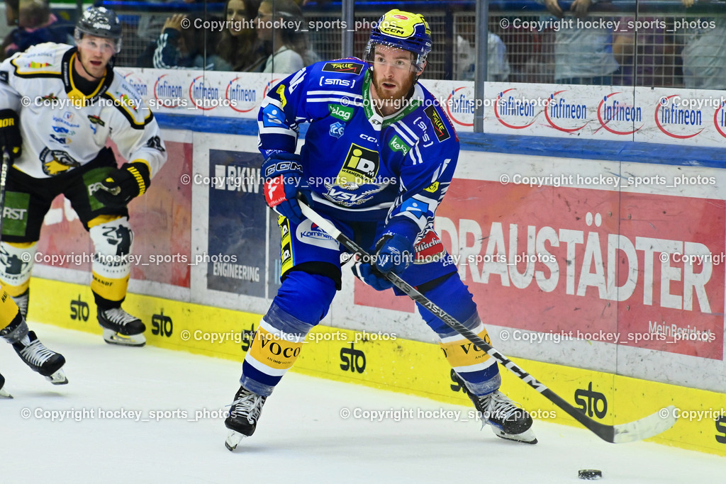 EC IDM Wärmepumpen VSV vs. HC Pustertal 8.10.2023 | #16 Kevin Hancock EC VSV, EC IDM Wärmepumpen VSV vs. HC Pustertal 8.10.2023, EC IDM Wärmepumpen VSV vs. HC Pustertal am 08.10.2023 in Villach (Stadthalle Villach), Austria, (Photo by Bernd Stefan)