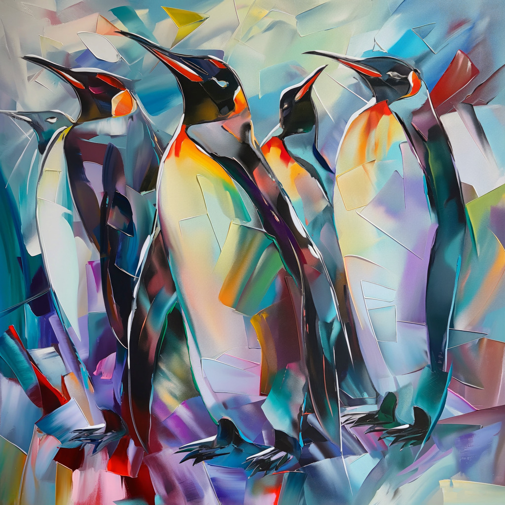 2402034 - Abstrakte Pinguine II | Pinguine im Stil eines abstrakten Gemäldes.