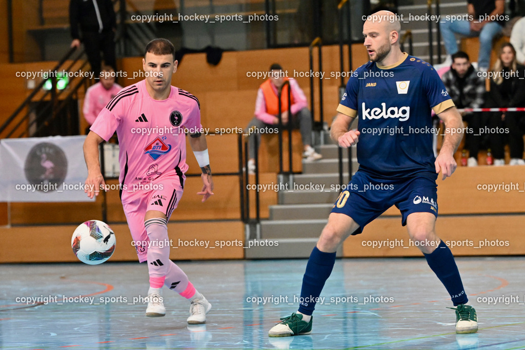 Carinthia Flamengo Futsal Club vs. Futsal Klagenfurt | #21 Robert Dimitrov Carinthia Flamengo, #20 Marko Mrsic Futsal Klagenfurt, Carinthia Flamengo Futsal Club vs. Futsal Klagenfurt, Carinthia Flamengo Futsal Club vs. Futsal Klagenfurt am 01.12.2024 in Klagenfurt (Ballspielhalle Viktring), Austria, (Photo by Bernd Stefan)