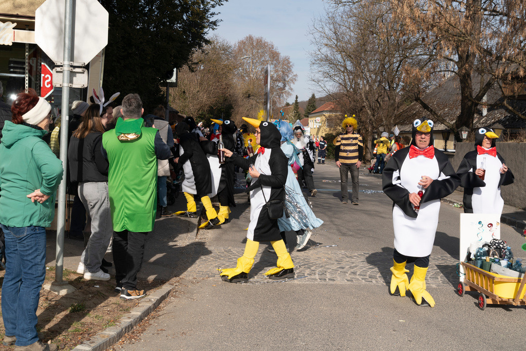 Umzug2025-052_8919 | Fotostrecke: FASCHINGSUMZUG 2025 in Loosdorf. 22 Masken(gruppen)-Teilnehmer: Loosdorfer Vereine, Wirtschaftstreibende, Gemeindeabordnungen sowie Kreditinstitute. rund 700 Besucher entlang der Hauptstrasse. Veranstaltungs-Sicherung durch Mannschaft der FF-Loosdorf mit schwerem Gerät. Maskenprämierung am EKZ-Platz durch Bgm. Thomas Vasku in den Kategorien: Bester Festwagen (Fa. gkonzept-Groissenberger; Beste Personengruppe-ASK-Loosdorf; Beste Einzelperson; Weiteste Anreise-FF Schollach;