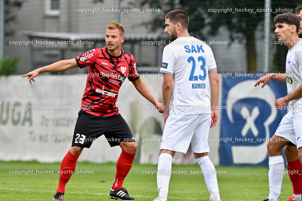 SAK vs. ATUS Ferlach | #23 Dejan Kern ATUS Ferlach, #23 Zan Kumer SAK, SAK vs. ATUS Ferlach, SAK vs. ATUS Ferlach am 01.08.2025 in Klagenfurt (Sportpark Welzenegg), Austria, (Photo by Bernd Stefan)