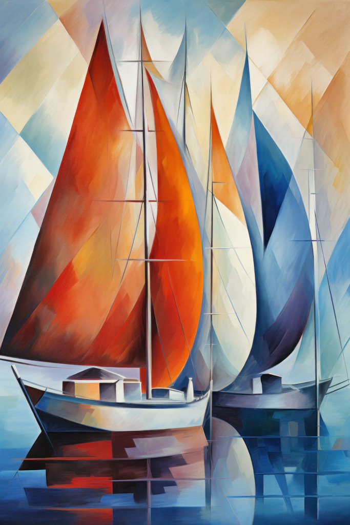 2307239 - Abstrakte Segelboote | Modernes abstraktes Wandbild von Segelbooten. 