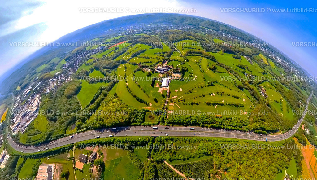 Gevelsberg240590209GolfplatzGutBerge | Luftbild, Golfplatz Golfwiese Gut Berge, Golfgreen und Golfbunker, Golfclub Gut Berge Gevelsberg-Wetter e.V., Reitsport Gut Berge - Julia Wehberg Pferdesportanlage, Autobahn A1, Erdkugel, Fisheye Aufnahme, Fischaugen Aufnahme, 360 Grad Aufnahme, tiny world, little planet, fisheye Bild, Berge, Gevelsberg, Ruhrgebiet, Nordrhein-Westfalen, Deutschland