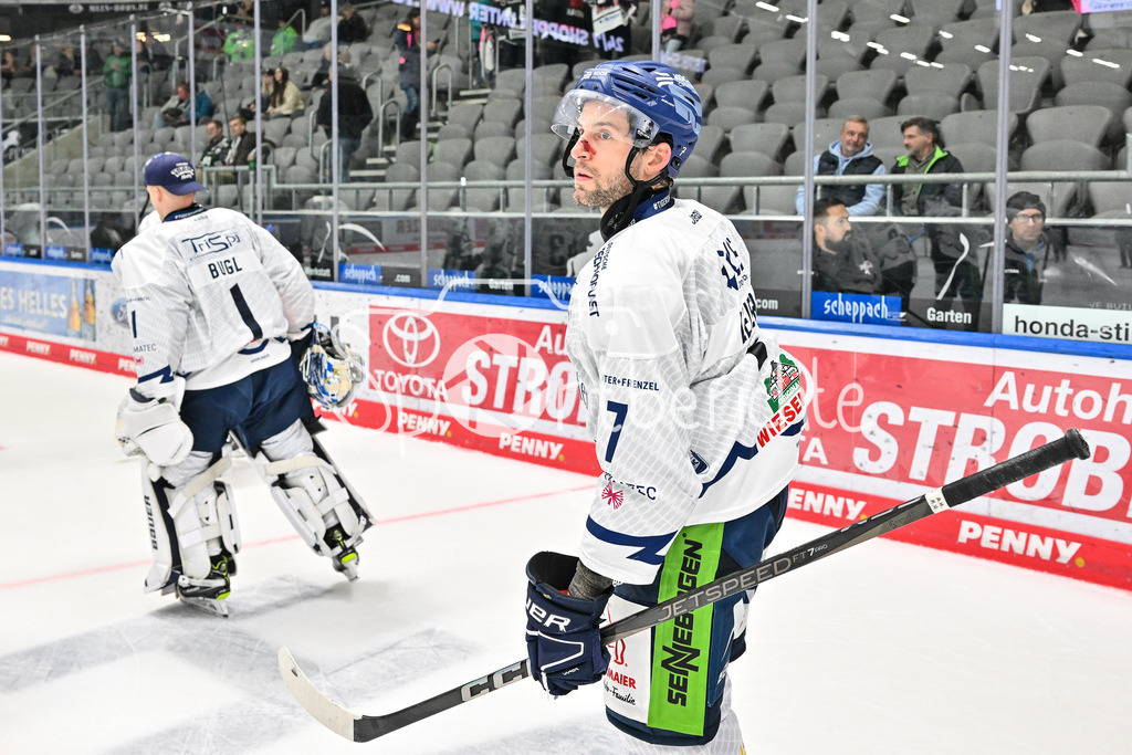 Augsburger Panther - Straubing Tigers | Taylor LEIER  (Straubing Tigers #7) ist vom Spiel gezeichnet / Cut / Nasenbluten / Blut / Verletzt / DEL: Augsburger Panther - Straubing Tigers, Curt Frenzel Stadiom am 20.10.2024