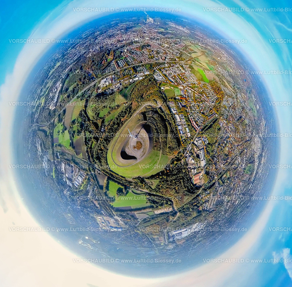 Gladbeck20221006_1Mottbruchhalde1 | Luftbild, Mottbruchhalde mit Windrad, Fisheye Aufnahme, Fischaugen Aufnahme, 360 Grad Aufnahme, Brauck, Gladbeck, Fisheyeaufnahme, Ruhrgebiet, Nordrhein-Westfalen, Deutschland