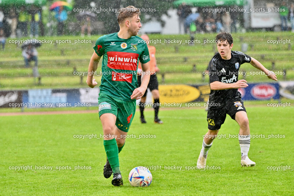 SV Rapid Lienz vs. URC Thal Assling | #6 Florian Unterweger Rapid Lienz, #22 Samuel Stephan Schönegger Thal Assling, SV Rapid Lienz vs. URC Thal Assling, SV Rapid Lienz vs. URC Thal Assling am 08.06.2024 in Lienz (Dolomiten Satadion), Austria, (Photo by Bernd Stefan)