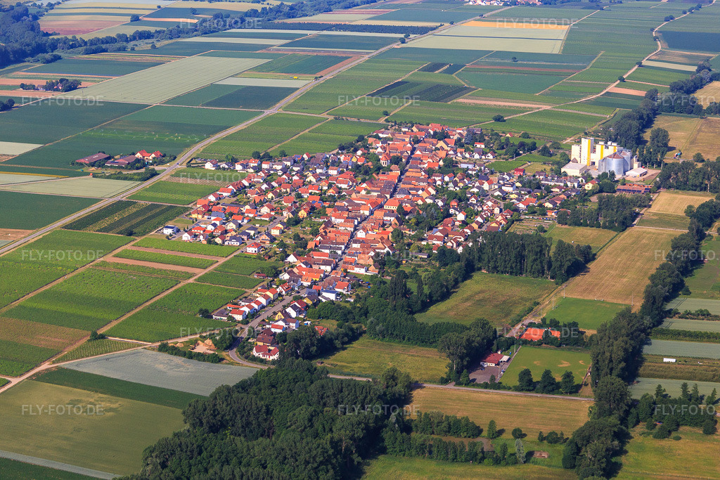 Luftbild: Dorfübersicht aus Osten in Freimersheim im Bundesland Rheinland-Pfalz in Deutschland. Foto: IMG_080967.jpg vom 14.06.2015 durch Werner Riehm/FLY-FOTO.de