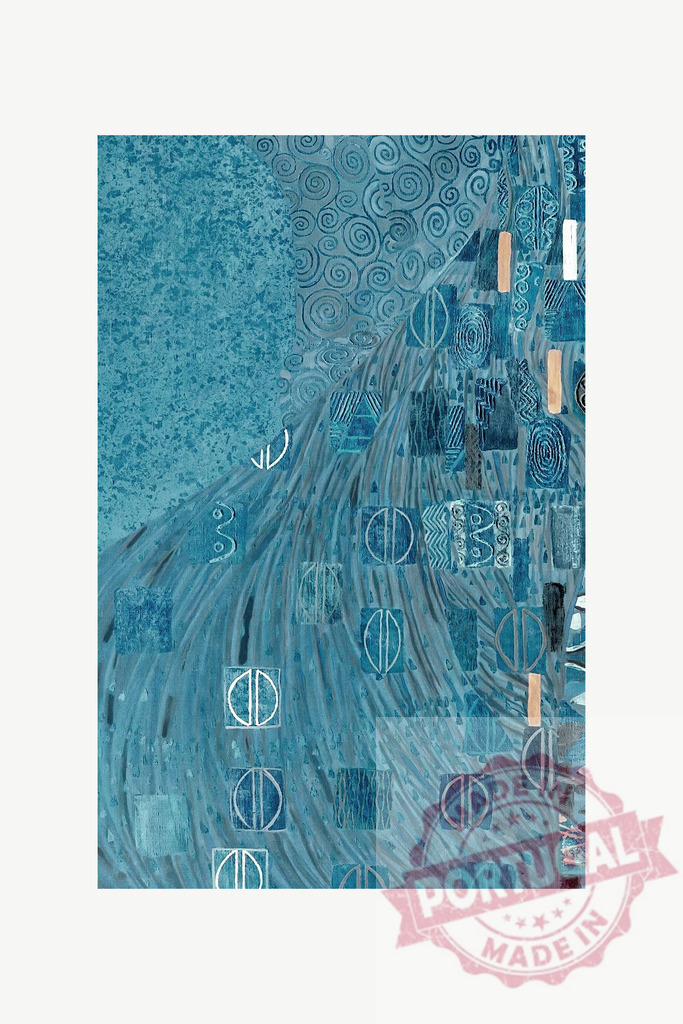 Gustav klimt Abstract blue swirl pattern with textured elements | Abstract design flowing with swirling lines and patterned shapes in various shades of blue - Realisiert mit Pictrs.com