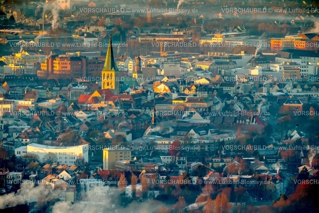 Hamm13121371-topaz-2 | Pauluskirche, Innenstadt beim Sonnenaufgang, Sonnenaufgang über Hamm,  Luftbild von Hamm, Ruhrgebiet