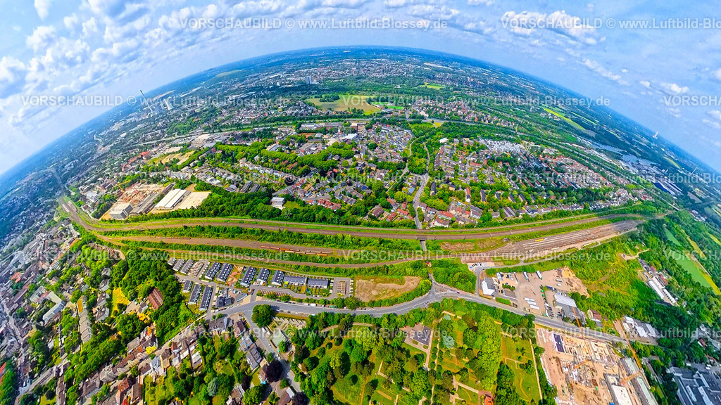 Herne2506900236GueterbahnhofHolthausen | Güterbahnhof Horsthausen und Neubau Wohngebiet Horsthauser Straße, Erdkugel, Fisheye Aufnahme, Fischaugen Aufnahme, 360 Grad Aufnahme, tiny world, little planet, fisheye Bild, Herne-Mitte, Herne, Ruhrgebiet, Nordrhein-Westfalen, Deutschland