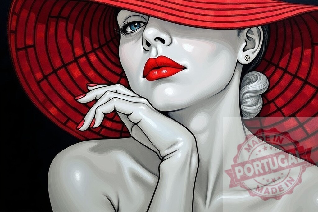 Woman wearing red hat posing with glamour | Woman wearing a stylish red hat and red lipstick with a thoughtful expression - Realisiert mit Pictrs.com