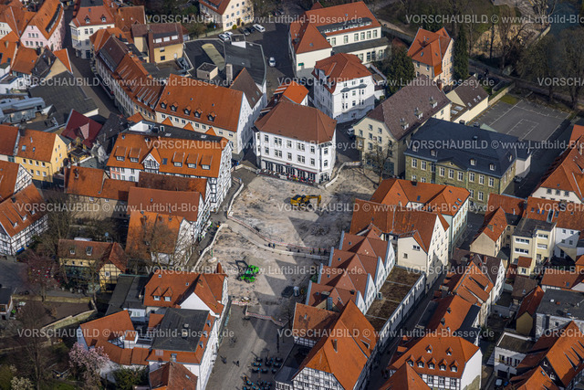 Soest240307443 | Luftbild, Altstadt Marktplatz Baustelle mit Renovierung, Fachwerkhäuser, Soest, Soester Börde, Nordrhein-Westfalen, Deutschland