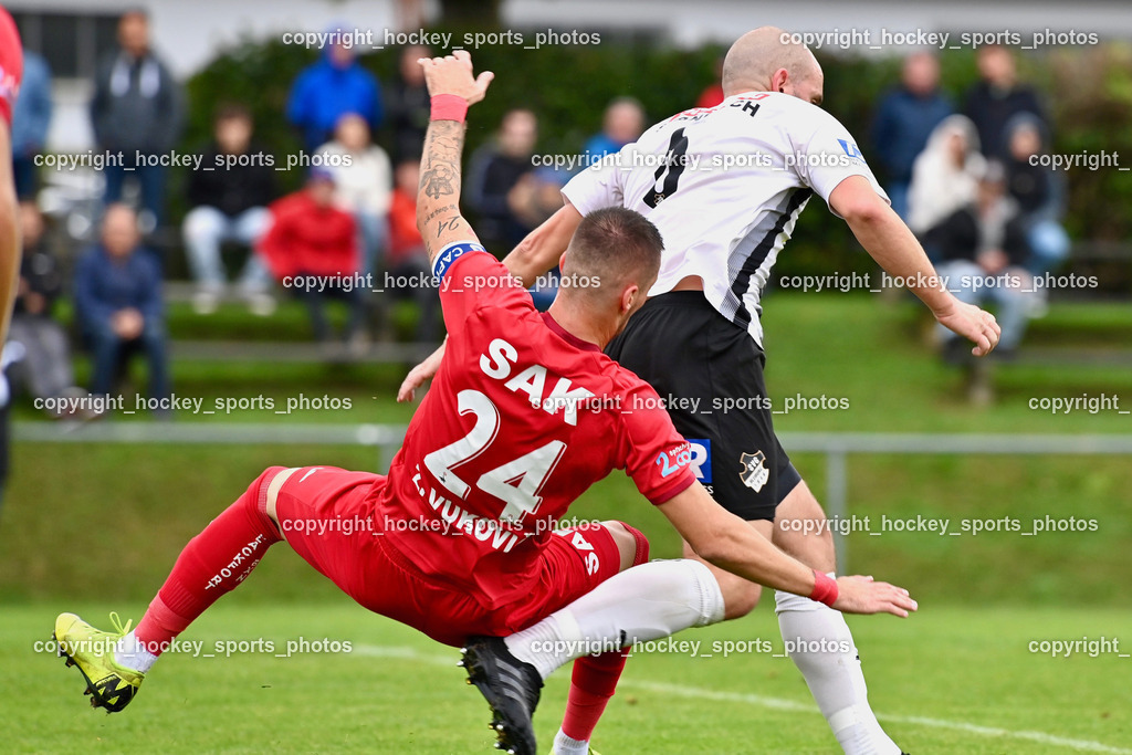 SVG Bleiburg vs. SAK 23.9.2023 | #24 Zoran Vukovic (K) SAK, #6 Nikola Tolimir SVG Bleiburg, SVG Bleiburg vs. SAK 23.9.2023, SVG Bleiburg vs. SAK am 23.09.2023 in Bleiburg (Karl Kornberger Stadion), Austria, (Photo by Bernd Stefan)