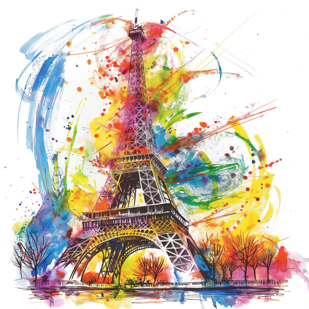 2601019 - Eiffelturm mit bunten Pinselstrichen | Modernes buntes Gemälde vom Eiffelturm als hochwertiger Kunstdruck.