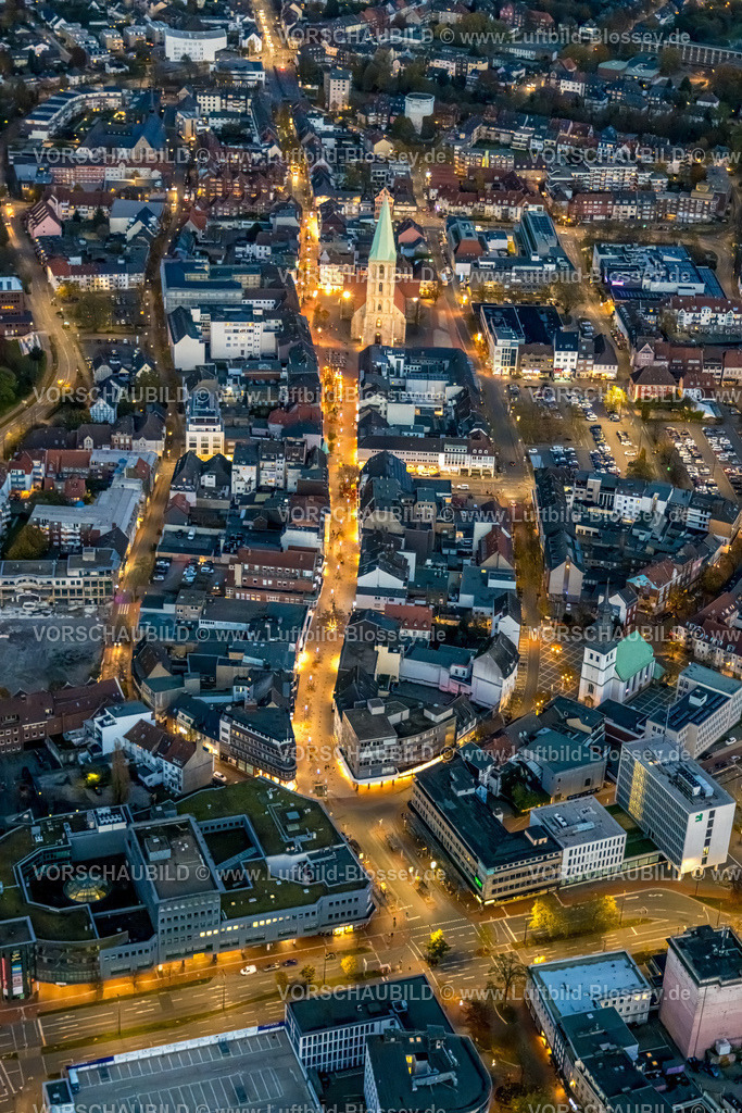 Hamm231103768Nacht | Luftbild, Nachtaufnahme, City Innenstadt mit Ritterstraße und Weststraße bis zur evangelischen Pauluskirche, Mitte, Hamm, Ruhrgebiet, Nordrhein-Westfalen, Deutschland