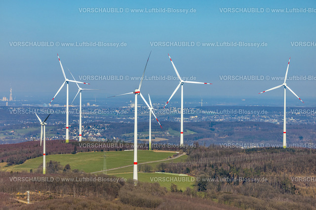 Hagen250303986 | Luftbild, Windradpark am Stoppelberg, Fernsicht, Hohenlimburg, Hagen, Ruhrgebiet, Nordrhein-Westfalen, Deutschland