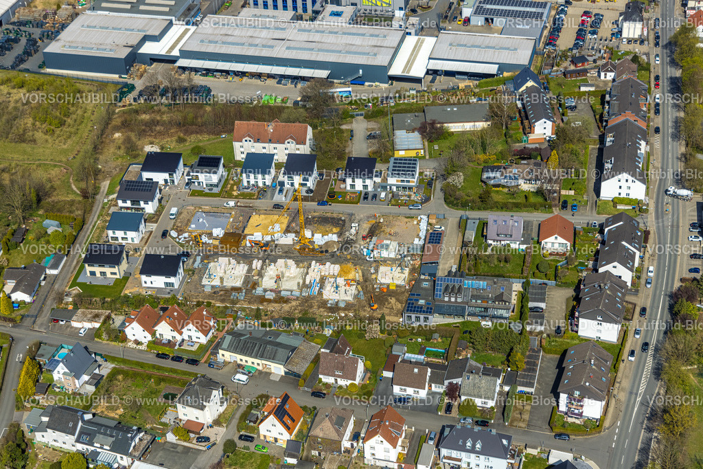 Wetter220401638 | Luftbild, Baustelle mit Neubau Klimaschutzsiedlung Schmandbruch an der Straße Sonnenfeld, Schmandbruch, Wetter, Ruhrgebiet, Nordrhein-Westfalen, Deutschland