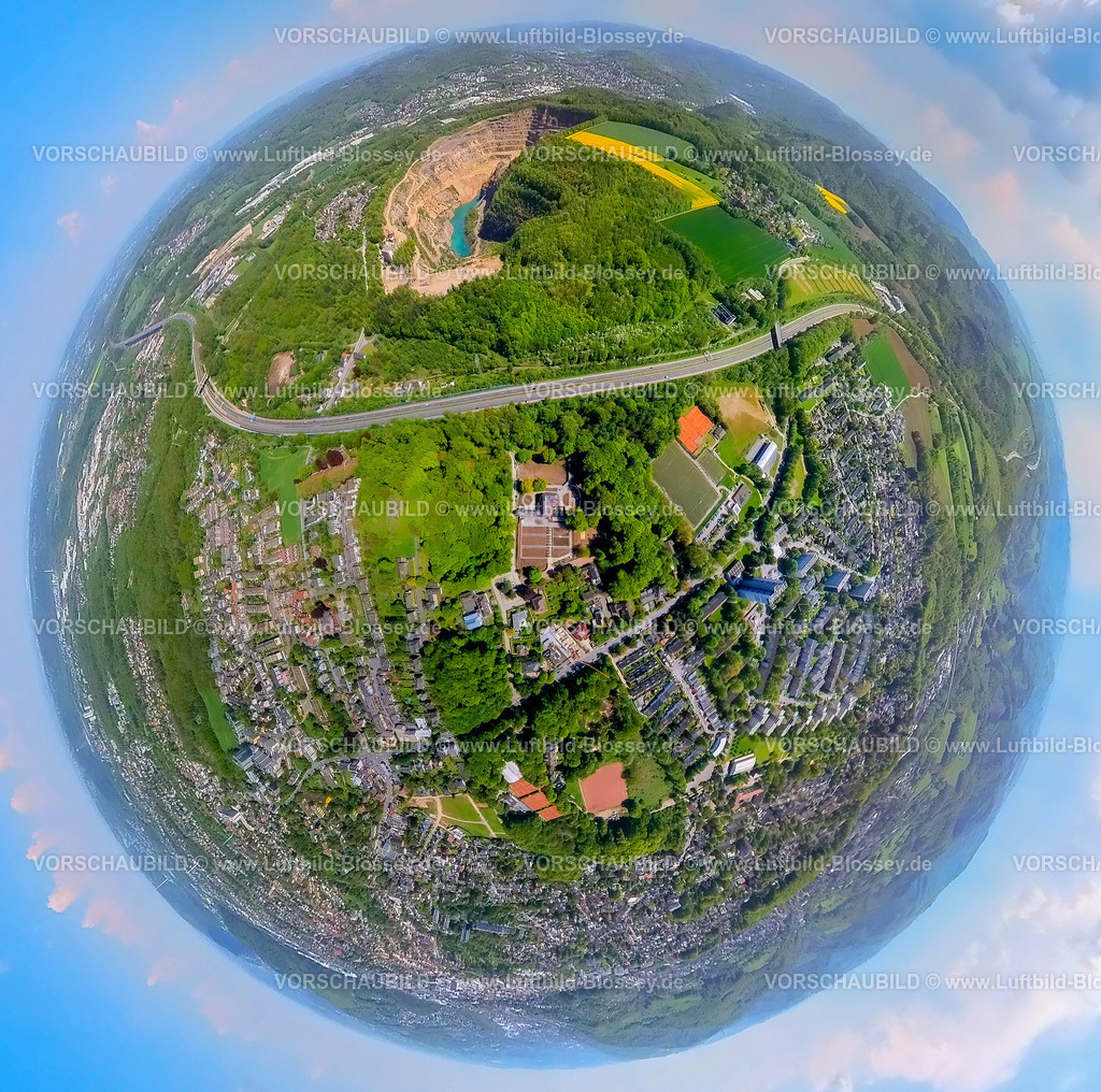 Hagen230520034HohenhofJugendstilVillaA45 | Luftbild, Hohenhof - Jugendstil-Villa des Osthaus-Museums, Steinbruch Donnerkuhle Hagen-Halden, Fisheye Aufnahme, Fischaugen Aufnahme, 360 Grad Aufnahme, Emst, Hagen, Sauerland, Nordrhein-Westfalen, Deutschland