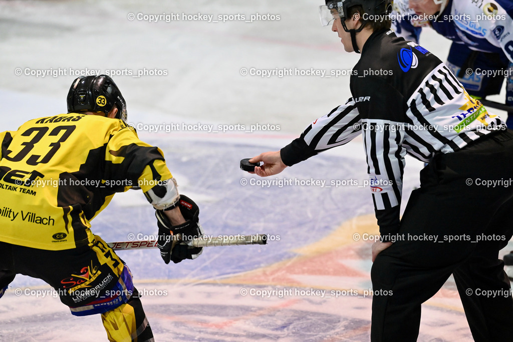 ESC Steindorf vs. EC Hornets Spittal 20.2.2024 | #33 Kabas Michael EC Hornets Spittal, Puff Wolfgang Referee, Puck, ESC Steindorf vs. EC Hornets Spittal 20.2.2024, ESC Steindorf vs. EC Hornets Spittal 20.2.2024 am 20.02.2024 in Steindorf (Ossiachersee Halle), Austria, (Photo by Bernd Stefan)