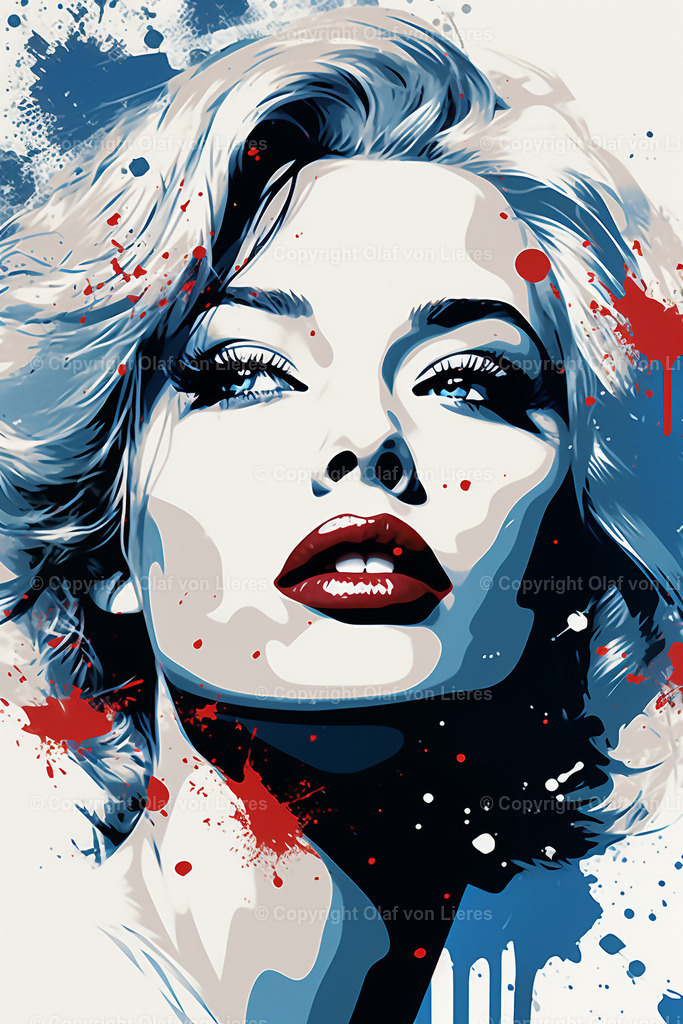 Frauengesicht mit roten Lippen | Wandbild Popart Frauengesichter