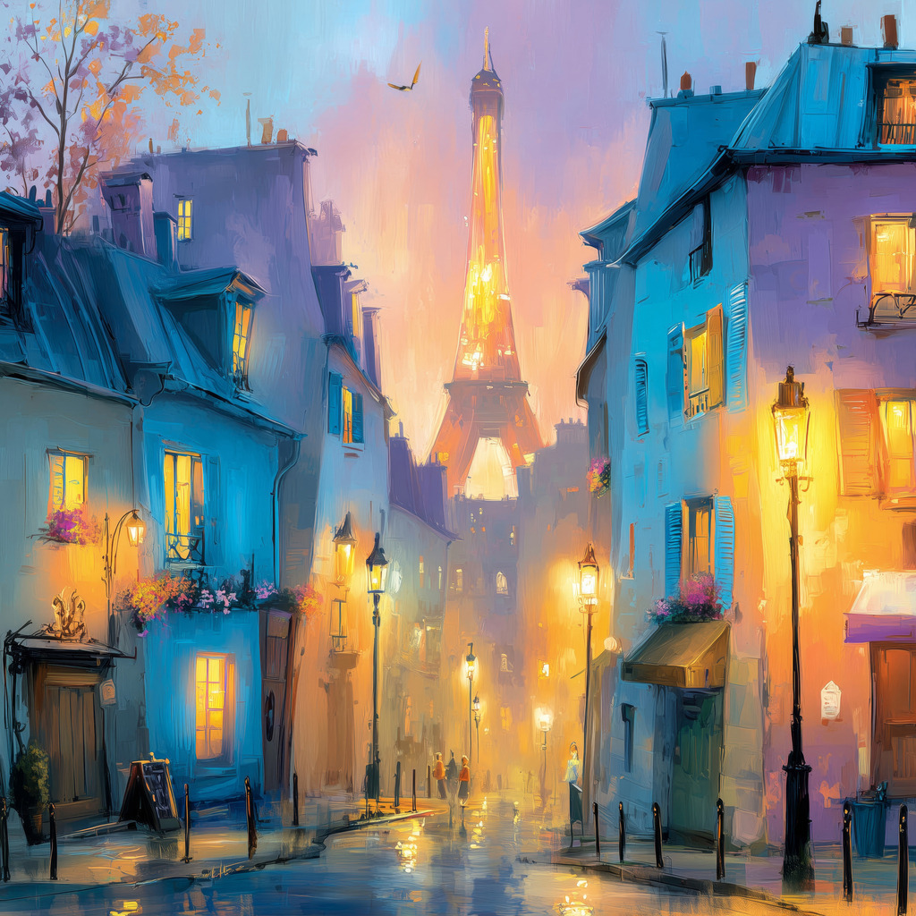 2606014 - Paris bei Nacht | Paris im Stil eines Aquarellgemäldes.