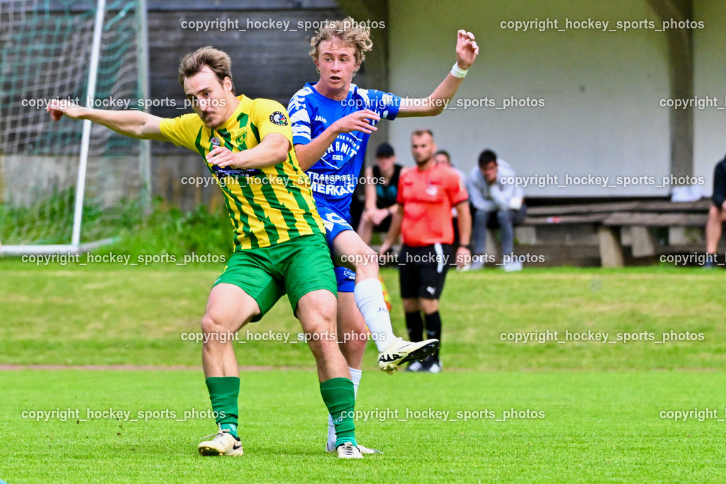 WSG Radenthein vs. St. Michael ob Bleiburg | #8 Dominik Georg Grimschitz WSG Radenthein, #9 Daniel Andreas Milac St. Michael ob Bleiburg, WSG Radenthein vs. St. Michael ob Bleiburg, WSG Radenthein vs. St. Michael ob Bleiburg  am 15.06.2024 in Radenthein (Sportplatz Radenthein), Austria, (Photo by Bernd Stefan)