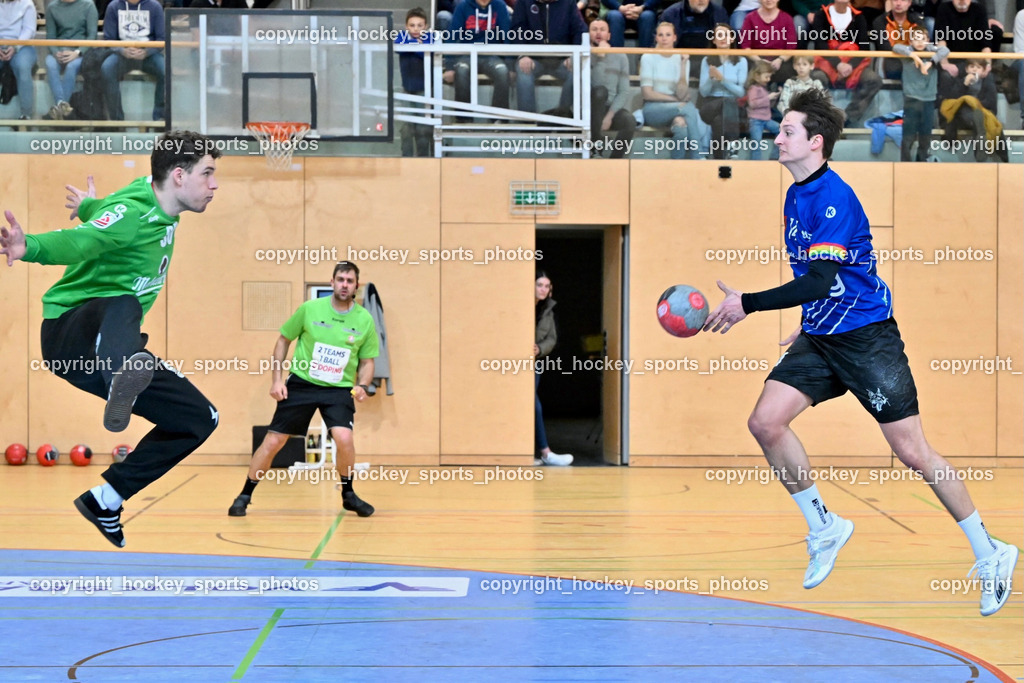 SC Ferlach vs. ALPLA HC Hard 2.3.2024 | #98 MÖSTL Constantin HC Hard, #14 RATH Mathias SC Ferlach, SC Ferlach vs. ALPLA HC Hard 2.3.2024, SC Ferlach vs. ALPLA HC Hard am 02.03.2024 in Ferlach (Ballspielhalle Ferlach), Austria, (Photo by Bernd Stefan)