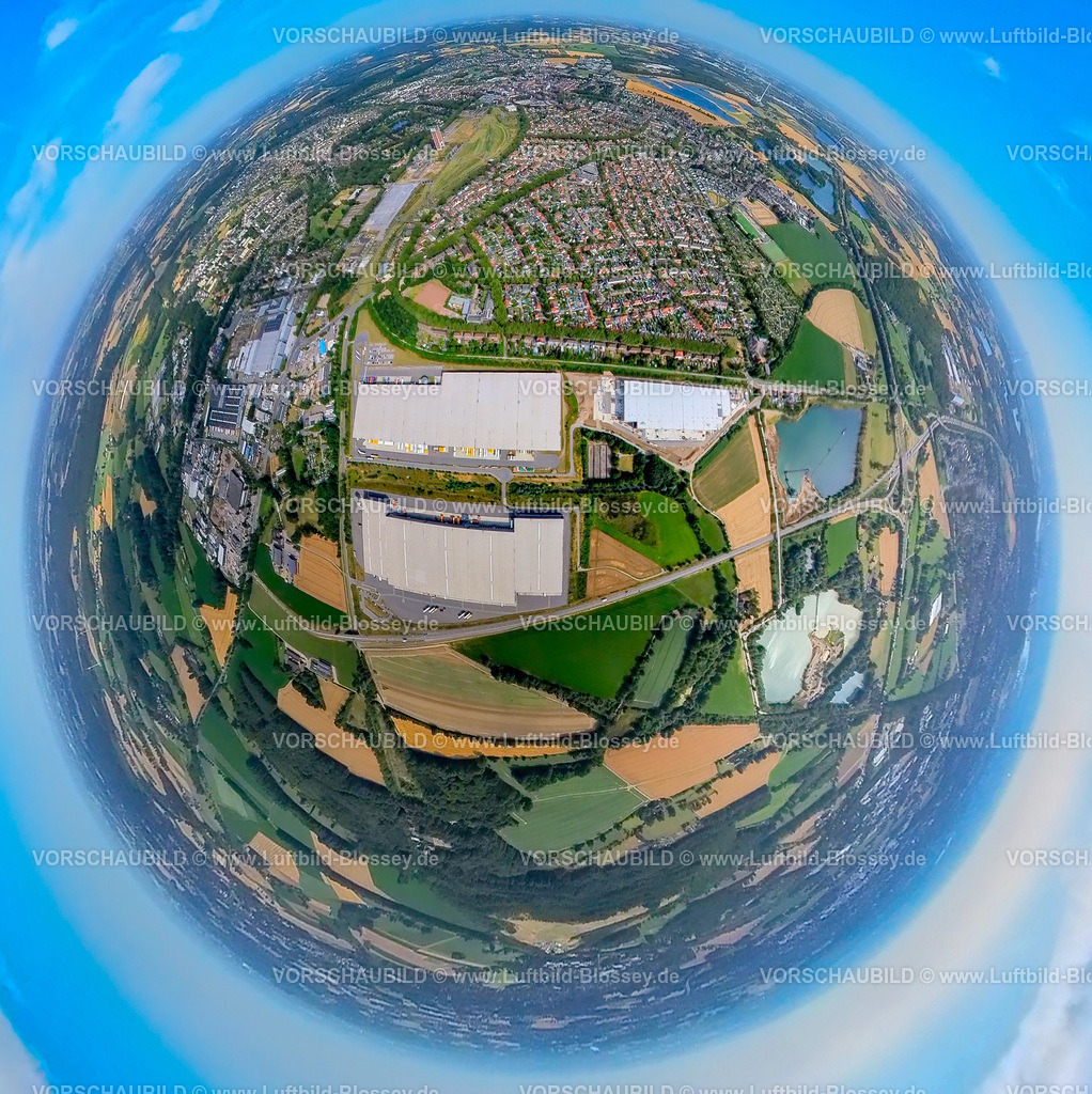 Kamp-Lintfort230790210_LogPort IV-2 | Luftbild, logport IV, POCO Logistik, Logistikzentrum an der Norddeutschlandstraße, Erdkugel, Fisheye Aufnahme, Fischaugen Aufnahme, 360 Grad Aufnahme, tiny world, Lintfort, Kamp-Lintfort, Ruhrgebiet, Nordrhein-Westfalen, Deutschland