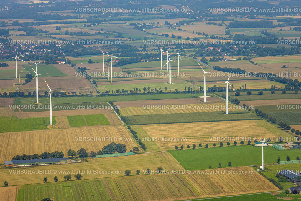 Froendenberg230901615 | Luftbild, Windräder auf Wiesen und Feldern bei Ostbüren, Ostbüren, Fröndenberg, Ruhrgebiet, Nordrhein-Westfalen, Deutschland