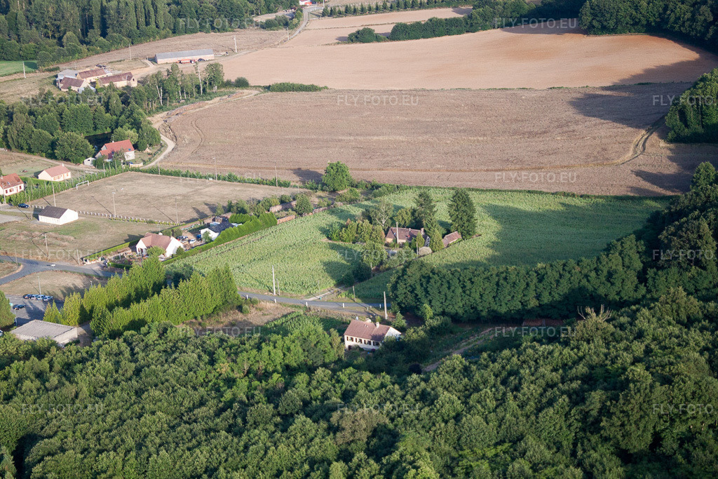 Vue aérienne: Vue de la ville à Dollon dans le département Sarthe, France. Photo: IMG_19930.jpg prise le 28/07/2009 par Werner Riehm/FLY-FOTO.eu – Résolution de l'original: 4752 x 3168 px