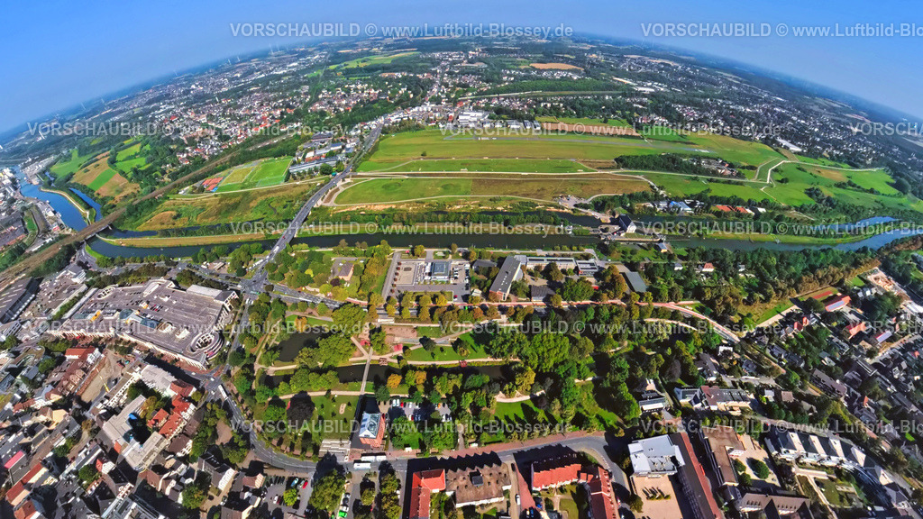 Hamm250808907_LippeErlebnisraum_Flugplatz_EDLH | Luftbild, Lippeaue Erlebensraum und Flugplatz Hamm Lippewiesen EDLH, Gymnasium Hammonense am Datteln-Hamm-Kanal und Fluss Lippe mit Nordring Park, Erdkugel, Fisheye Aufnahme, Fischaugen Aufnahme, 360 Grad Aufnahme, tiny world, little planet, fisheye Bild, Stadtbezirk Heessen, Hamm, Ruhrgebiet, Nordrhein-Westfalen, Deutschland