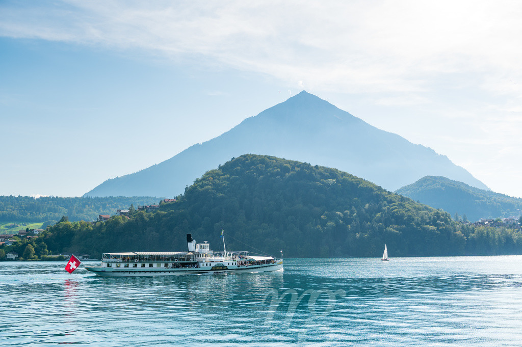 MS Blümlisalp Schiff mit Niesen auf Thunersee im Berner Oberland | Die ideale Geschenkidee für Naturliebhaber. Naturbilder von Marcel Gross Photography für ihr Zuhause in den verschiedensten Formaten und Materialien. - Realisiert mit Pictrs.com