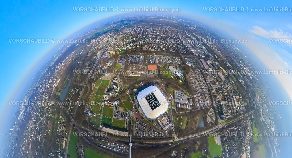 Gelsenkirchen240390001Schalke-2 | Luftbild, Veltins-Arena Bundesligastadion des FC Schalke 04 mit offenem Dach und gefüllten Parkplätzen, Fußballfans am Stadion, Berger Feld, Erle, Gelsenkirchen, Ruhrgebiet, Nordrhein-Westfalen, Deutschland