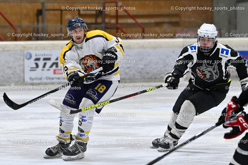 EC Tigers Paternion vs. Tarco Wölfe II | #18 Kampitsch Andreas EC Tigers Paternion, #4 Halbrainer Paul Tarco Wölfe II, EC Tigers Paternion vs. Tarco Wölfe II, EC Tigers Paternion vs. Tarco Wölfe II am 19.12.2024 in Spittal an der Drau (Eissportzentrum Spittal), Austria, (Photo by Bernd Stefan)