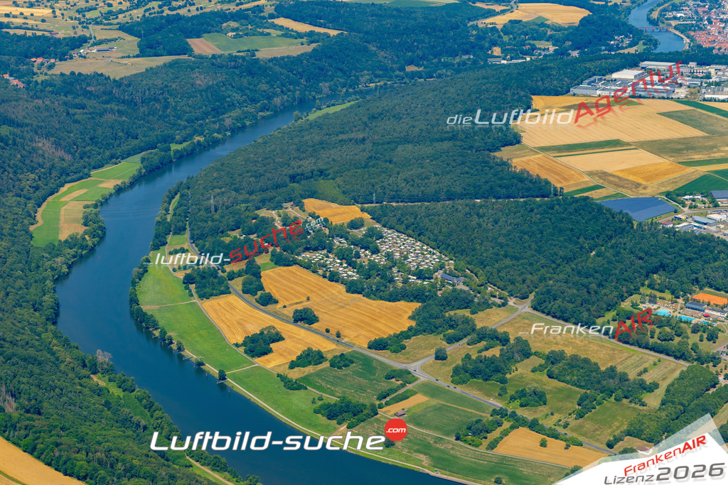 Das Luftbild zeigt : Camping Main Triefenstein - Die Luftaufnahme wurde 2023 vom UL-Flugzeug aus erstellt ( keine Drohne ) - Hochauflösende Luftaufnahme - Für grossformatige Ausdrucke geeignet. Die Geschenkidee !Mit Lizenz und Bildrechte bestellbar