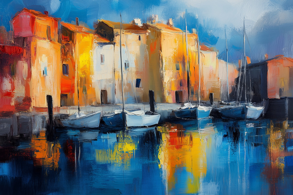 2412040 - Fischerdorf | Ein mediterranes Fischerdorf im Stil eines Gemäldes.