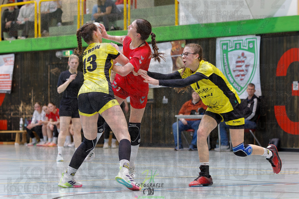 Hessenmeisterschaft wJC - Finale; HSG Kleenheim - HSG Weiterstadt/ Braunsh.Worf. | Hessenmeisterschaft wJC - Finale; HSG Kleenheim - HSG Weiterstadt/ Braunsh.Worf. am 22.03.2025 in Biedenkopf (Sporthalle Lahntalschule)Photo © 2025 - Jörg Heinrich - Realisiert mit Pictrs.com