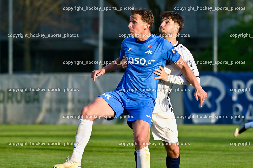SAK vs. ATUS Velden 19.4.2024 | #14 Luka Gajic SAK, #19 Martin Sertschnigg ATUS Velden, SAK vs. ATUS Velden 19.4.2024, SAK vs. ATUS Velden am 19.04.2024 in Klagenfurt (Sportpark Welzenegg), Austria, (Photo by Bernd Stefan)
