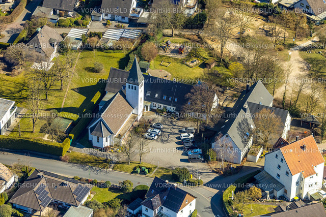 Hagen250303930 | Luftbild, Ortsteil Holthausen Dorfmitte mit Evang-Luth. Gnadenkirche, Hohenlimburg, Hagen, Ruhrgebiet, Nordrhein-Westfalen, Deutschland