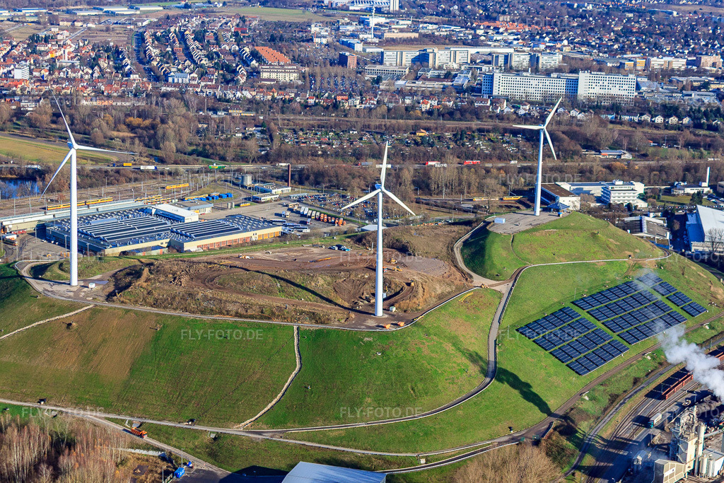 Luftbild: Deponie West (Energieberg) im Ortsteil Knielingen in Karlsruhe im Bundesland Baden-Württemberg in Deutschland. Foto: IMG_23094.jpg vom 02.12.2009 durch Werner Riehm/FLY-FOTO.de