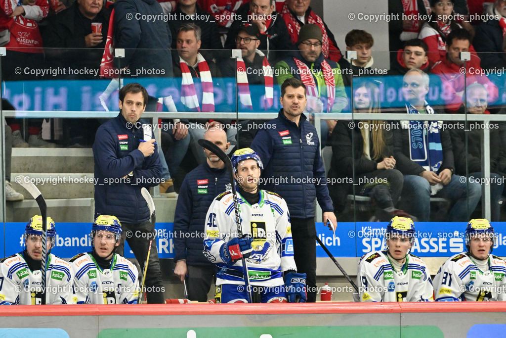EC KAC vs. EC IDM Wärmepumpen VSV 4.2.2024 | Spielerbank EC VSV, Assistentcoach EC VSV David Rodman, Tormann Coach EC VSV Patrick Machreich, Headcoach EC VSV RODMAN MARCEL