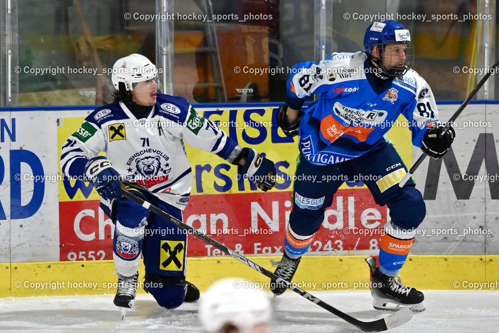 ESC SPARKASSE STEINDORF vs. UECR Huben  | #71 Dobnig Elias ESC Steindorf, #81 CIMZAR TADEJ ESC Steindorf, ESC SPARKASSE STEINDORF vs. UECR Huben , ESC SPARKASSE STEINDORF vs. UECR Huben  am 06.02.2026 in Steindorf (Ossiachersee Halle), Austria, (Photo by Bernd Stefan)