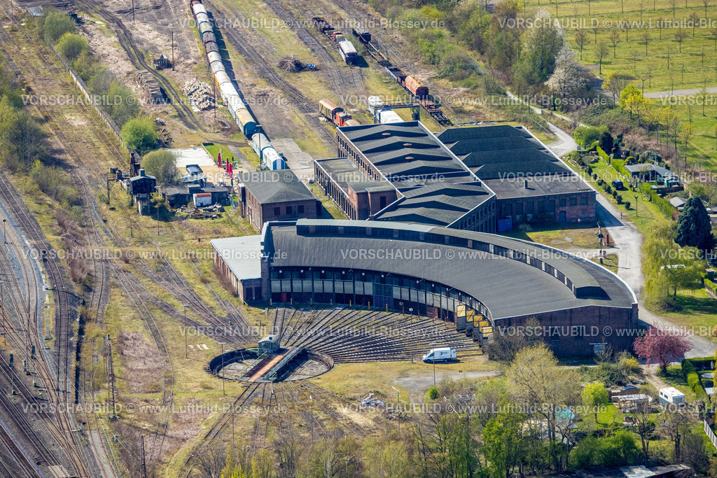 Gelsenkirchen220402441 | Luftbild, Museum Bahnbetriebswerk Gelsenkirchen-Bismarck, Bismarck, Gelsenkirchen, Ruhrgebiet, Nordrhein-Westfalen, Deutschland