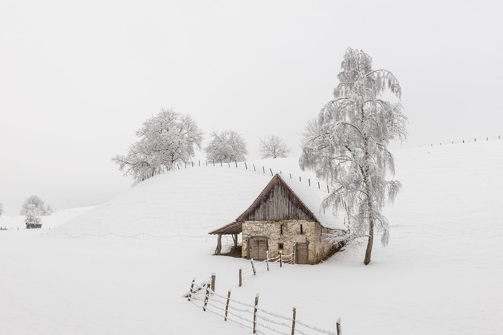 Feldscheune in Schneelandschaft | im Winter. - Realisiert mit Pictrs.com