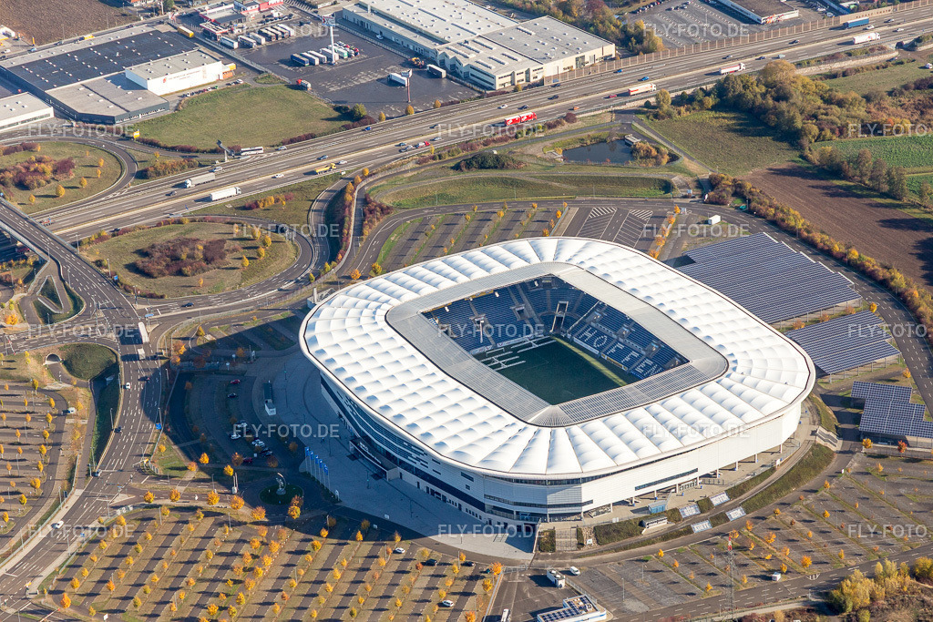 WIRSOL Arena FC Hoffenheim | Luftbild: WIRSOL Arena FC Hoffenheim im Ortsteil Steinsfurt in Sinsheim im Bundesland Baden-Württemberg in Deutschland. Foto: IMG_112253.jpg vom 02.11.2018 durch Werner Riehm/FLY-FOTO.de - Realisiert mit Pictrs.com