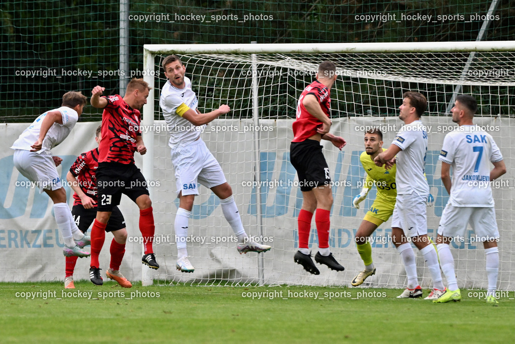 SAK vs. ATUS Ferlach | #9 Luka Gajic SAK, #23 Dejan Kern ATUS Ferlach, #22 Leo Ejup SAK, #15 Martin Posratschnig ATUS Ferlach, #1 Kristijan Kondic SAK, #4 Rok Jazbec SAK, #7 Hrvoje Jakovljevic SAK, SAK vs. ATUS Ferlach, SAK vs. ATUS Ferlach am 01.08.2025 in Klagenfurt (Sportpark Welzenegg), Austria, (Photo by Bernd Stefan)