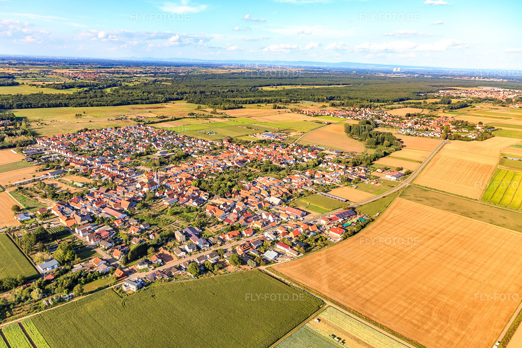 Luftbild: Ortsansicht von Südwesten in Ottersheim bei Landau im Bundesland Rheinland-Pfalz in Deutschland. Foto: IMG_116660.jpg vom 14.08.2019 durch Werner Riehm/FLY-FOTO.de