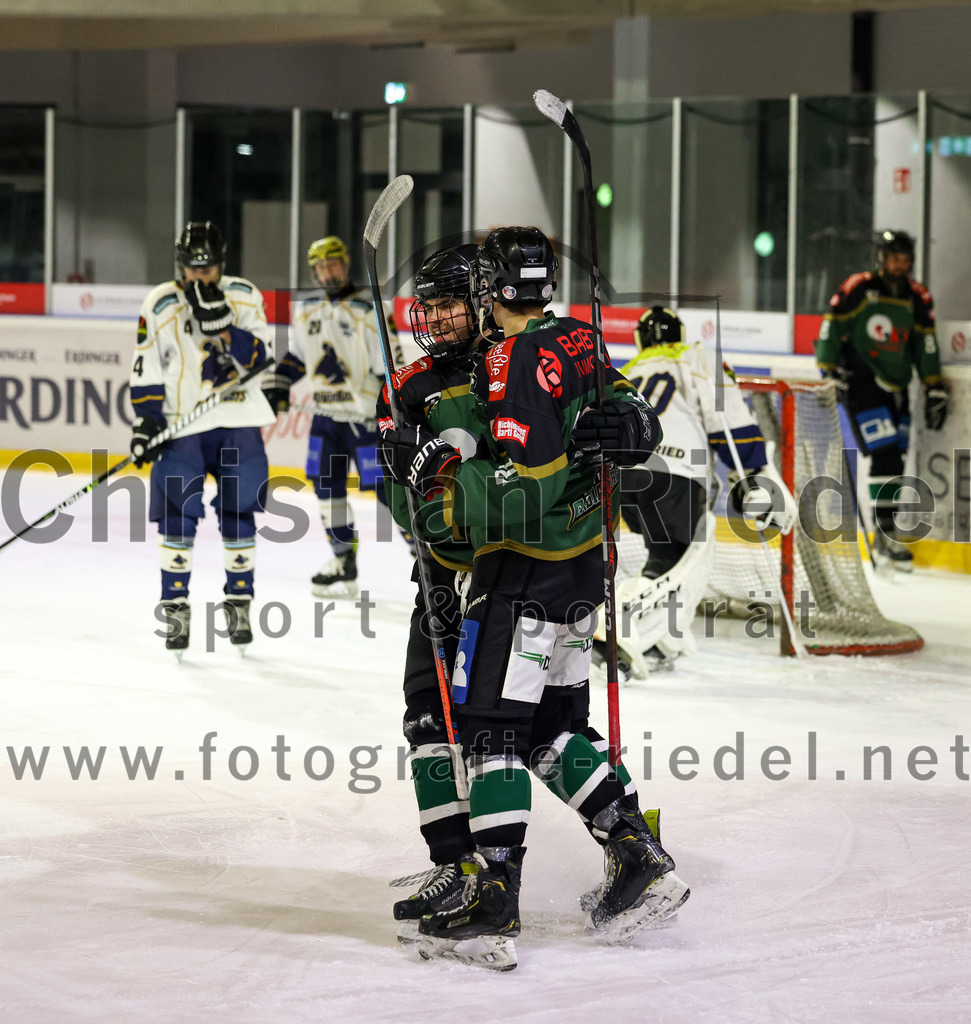 2022-11-26_083_TSV_Erding_gegen_ESC_Geretsried | Erding, Deutschland, 26.11.2022:
Eishockey, Bayernliga U20 2022 / 2023, xx. Spieltag, TSV Erding gegen ESC Geretsried, Endergebnis: 5:3

Bastian Scheidl (Erding Gladiators, #11), Ryan Finn Henke (Erding Gladiators, #10)

Foto: Christian Riedel / fotografie-riedel.net